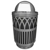 WITT Covington Collection Galvanized Laser Cut Waste Receptacle with Dome Top - 40 gallon, Silver